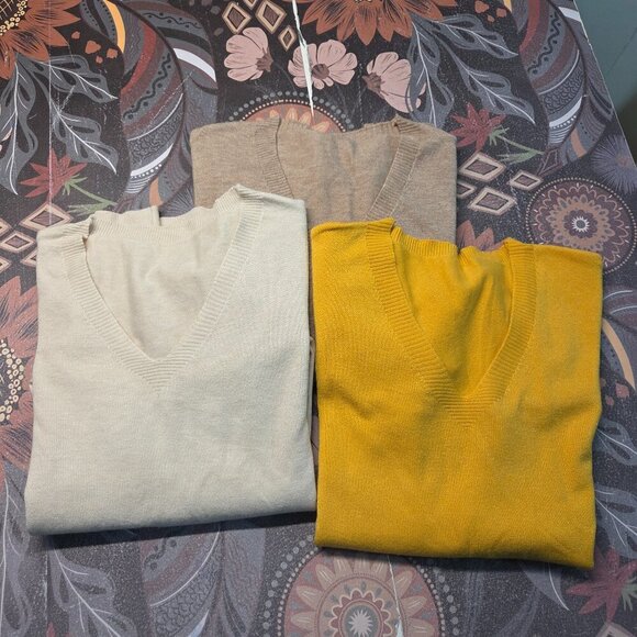 Unbranded Brown Cream Gold Longsleeve Lightweight Sweaters Bundle of 3 - Picture 1 of 10